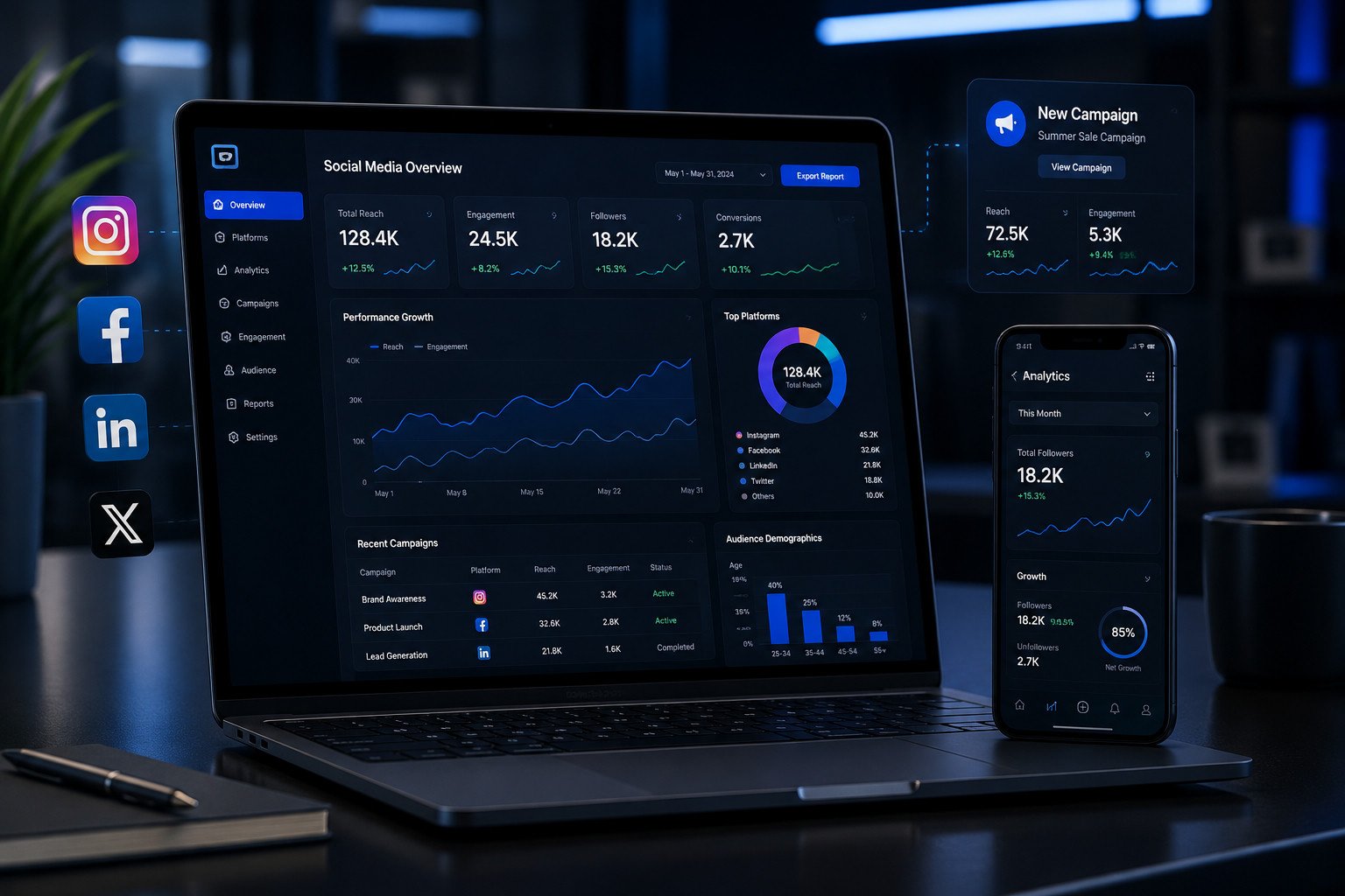 Social Media Management — analytics dashboard